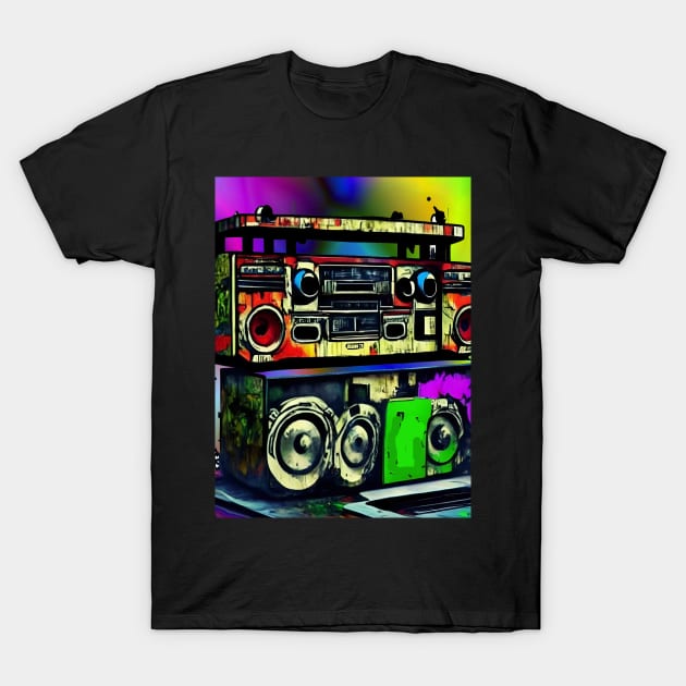 Boom Box Psychedelic Trippy Hip Hop Vibrant Gift Rap Radio T-Shirt by Anticulture